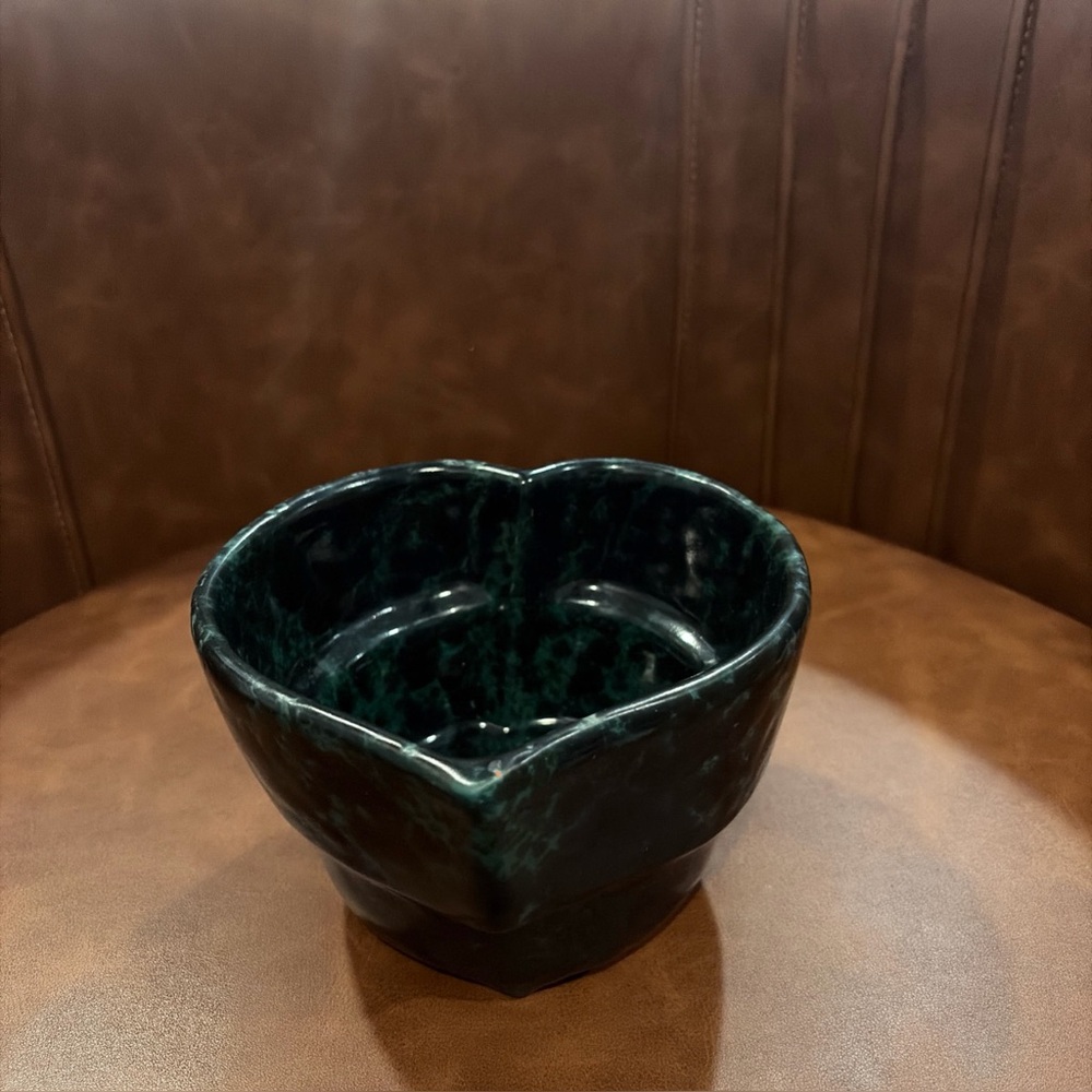 Bennington potters Stoneware green Agate Heart baker Bowl maker stamp